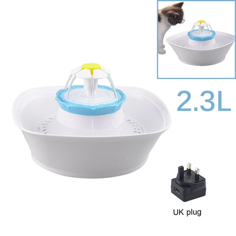 2.3L fuente de agua automática para gatos mascotas LED eléctrico USB para perros, fuente de alimentador de bebedero para mascotas fuente para beber dispensador de agua: UK plug