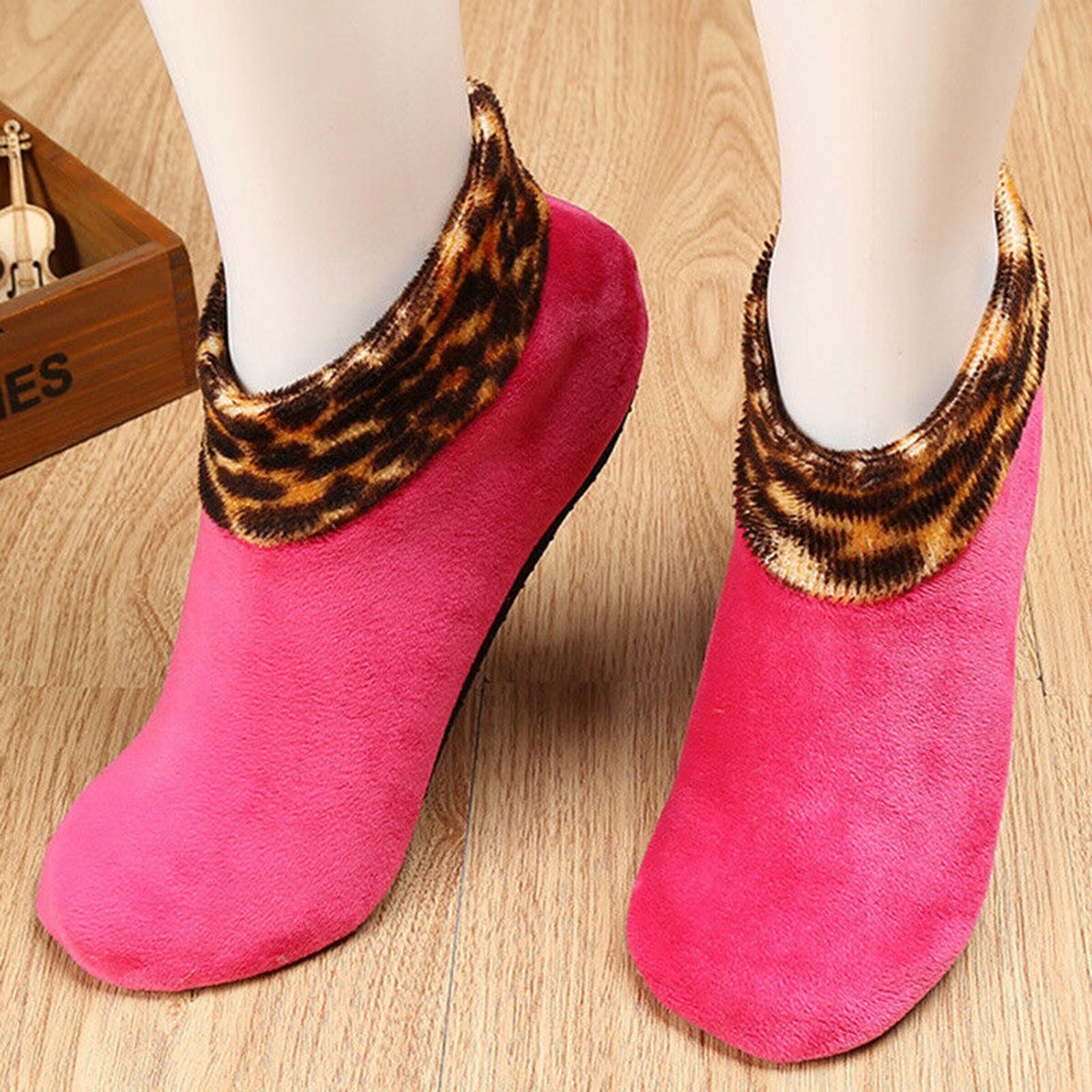 Women's Winter Warm Leopard Leg Warmers Bed Non Slip Home Indoor Non-slip Thermal Socks Female Winter Soft Outdoor Warm Socks: Hot Pink 