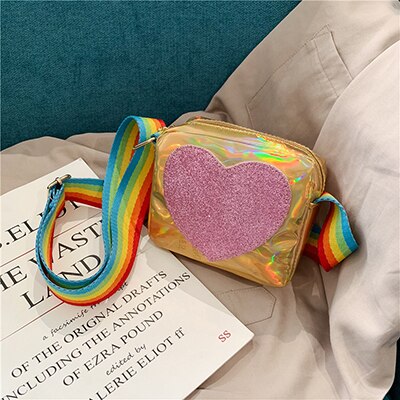 Europe joli porte-monnaie en forme de coeur pour enfants. Sac à bandoulière de couleur arc-en-ciel pour petites filles. Mini sac à main: Yellow