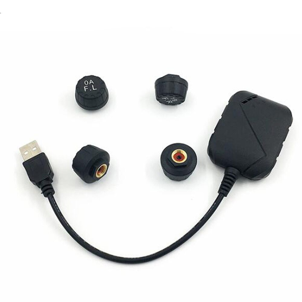 Monitor de pressão de pneus de carro tpms usb, com 4 sensores externos, sistema de alarme de monitoramento, 5v sem fio