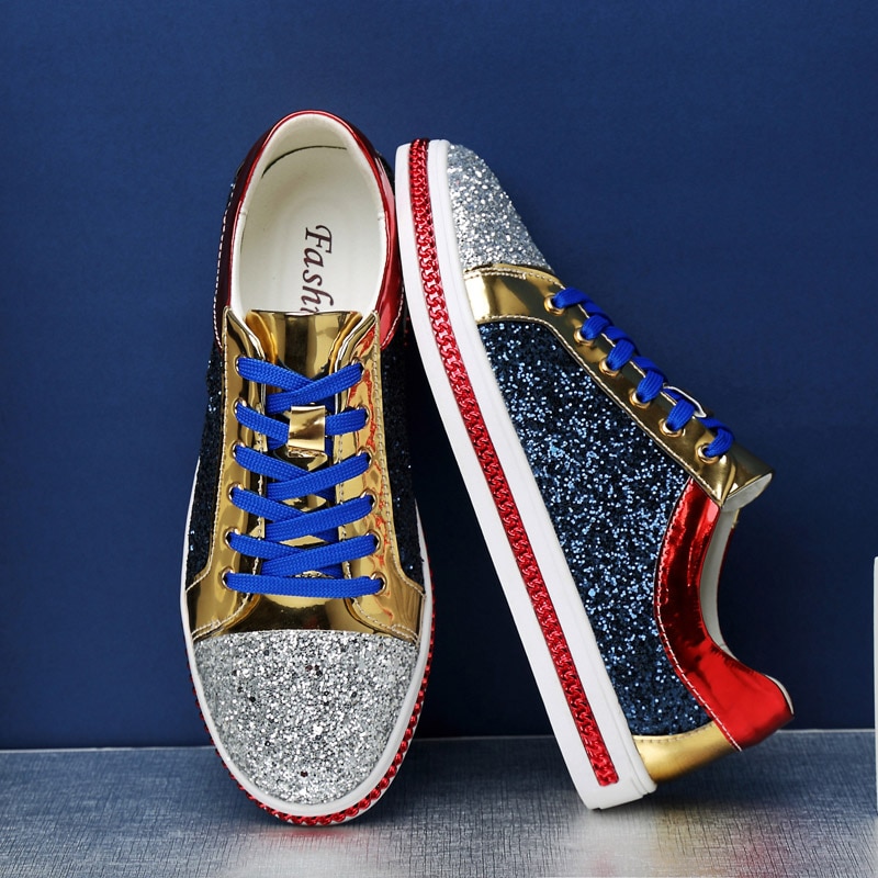 Mode Gouden Bling Spiegels Schoenen Mannen Club & Bar Schoeisel Grote Maat 45 46 Hip Hop Glitter Schoenen mannen Casual Sneakers