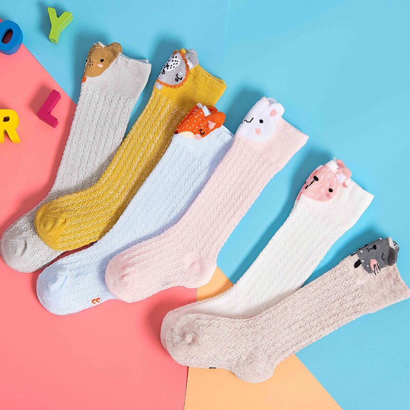 Dessin animé mignon bébé chaussettes renard ours lapin animaux infantile coton longues chaussettes été maille enfant en bas âge garçons filles genou chaussettes hautes