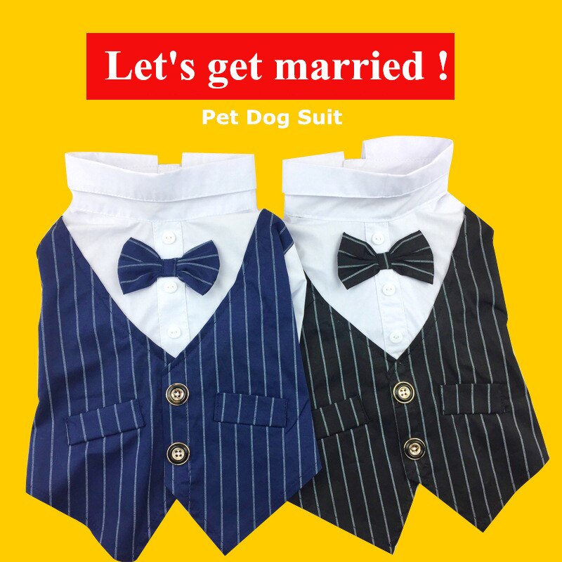 Pet Dog Clothes Wedding Suit Cute Gentleman Tuxedo Bow Puppy Coat Striped Suit 5 Size Supplies Pets