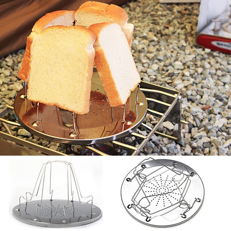 1Pc 4 Slice Practical Bread Toast Rack Grill Gas Stoves Cooker Stainless Steel Plates Camping BBQ Toaster Tray