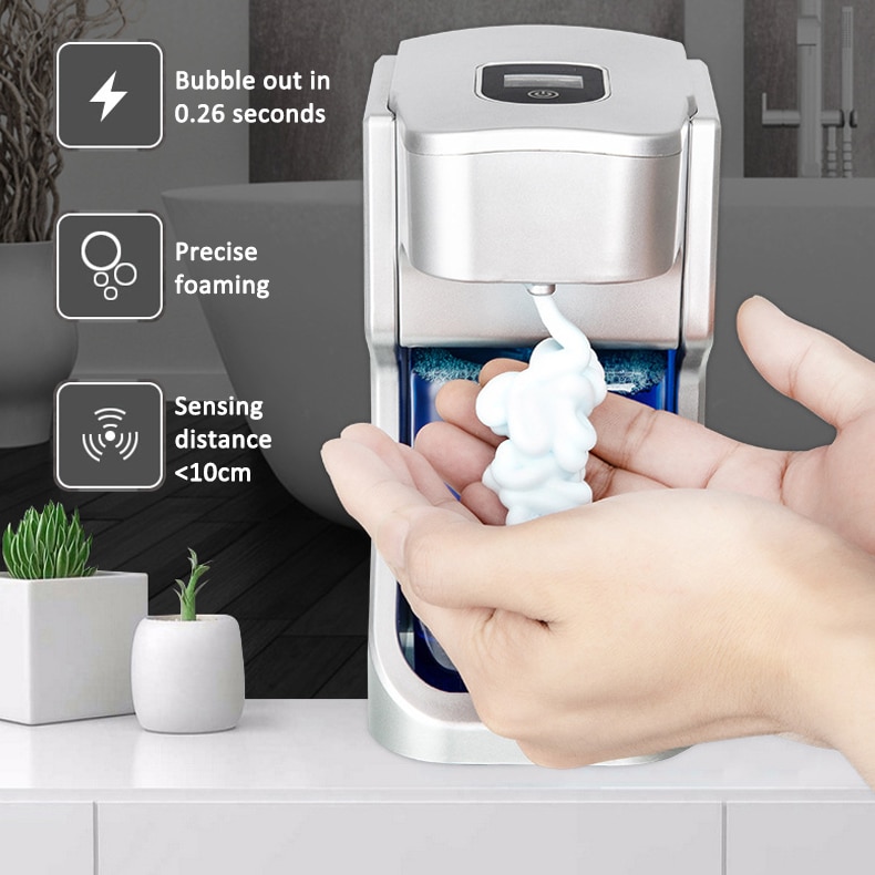 Distributeur automatique de savon de 450ML, capteur de mouvement à infrarouge, sans contact, moussant, mains libres, pour salle de bains et cuisine