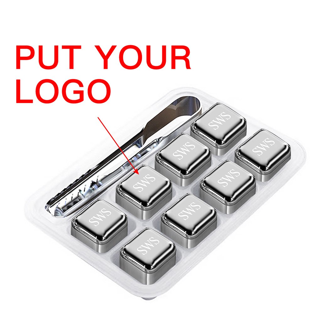 Custom Engraved Stainless Steel Whiskey Stone Ice Cubes Reusable Chilling Stones for Wine Keep Your Drink Cold Bar Tool Sets: DC103- 8pc with logo