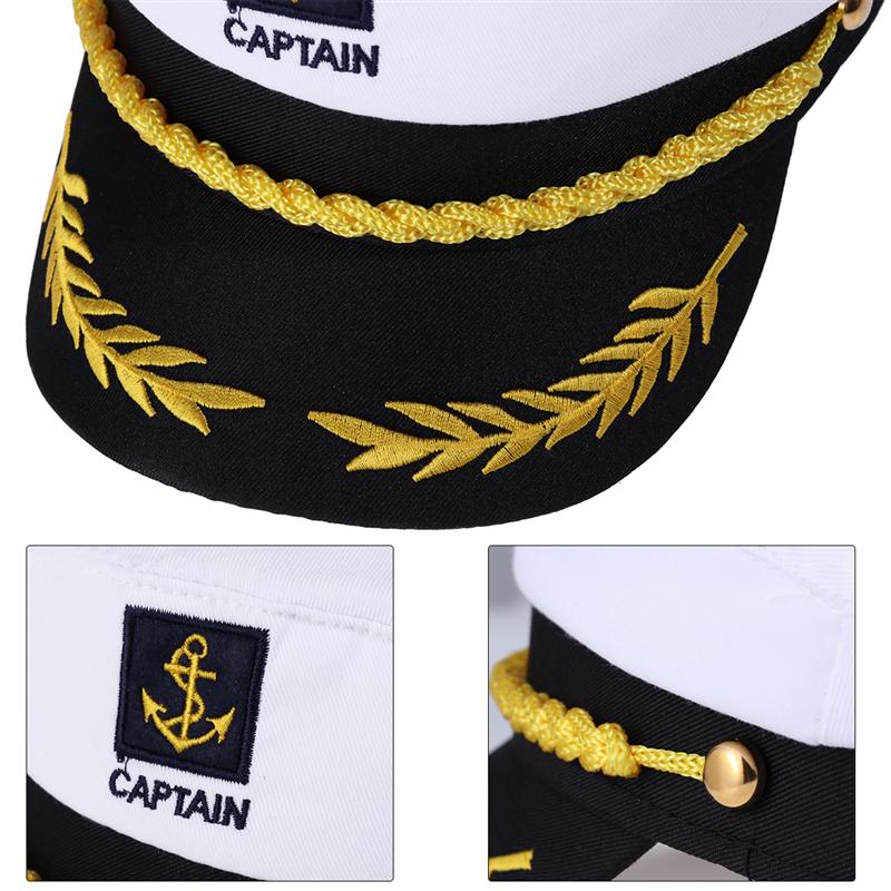 Voksen yacht båd skib sømand kaptajn kostume hat kasket marineblå marine admiral broderet kaptajn hat (hvid)