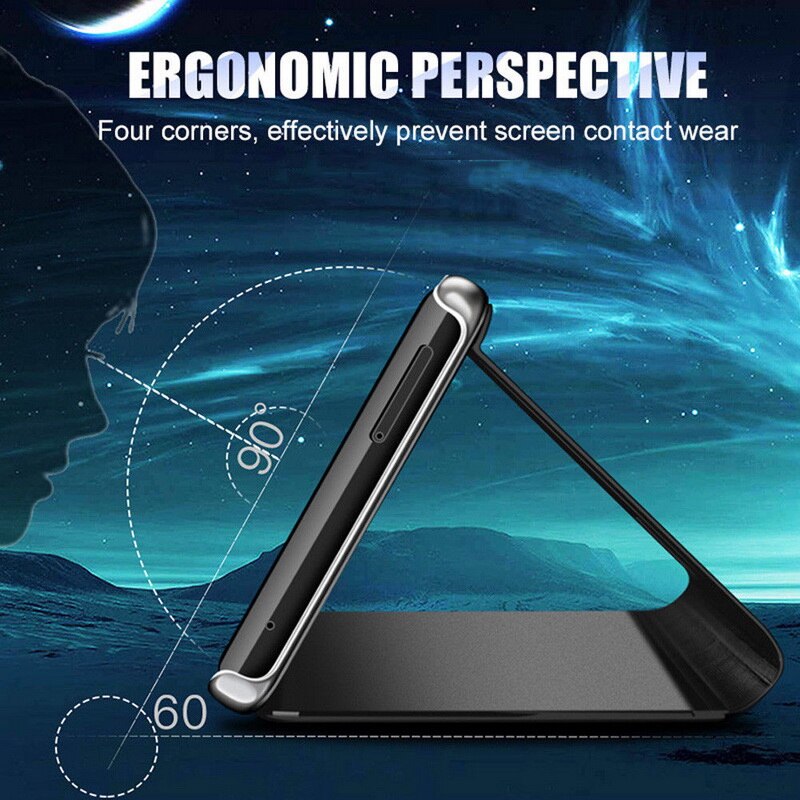 aurore per Realme C15 Cassa Del Supporto Del Basamento di Vibrazione Dello Specchio vista Cassa Del Telefono per Realme C15 Antiurto Specchio vista Della Copertura