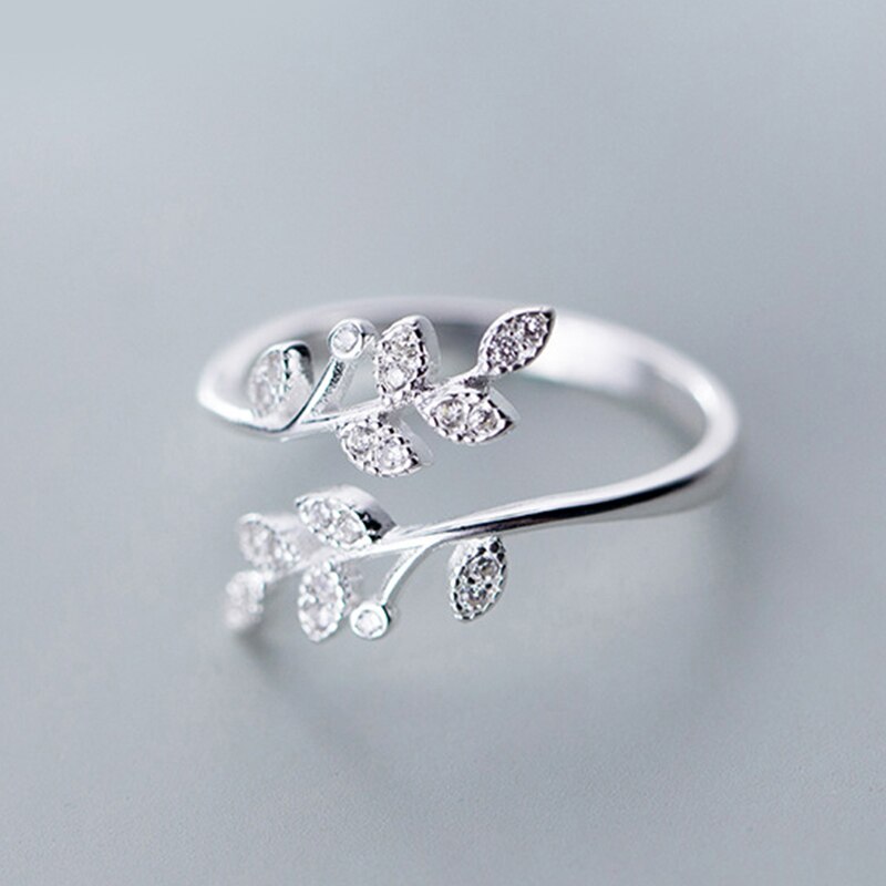 Persönlichkeit retro Silber Überzogene Blatt Liebe Umarmung Ringe Für Frauen Schmuck Neue Kreative Offenen Ring Anillos Einstellbar: Zircon Ast