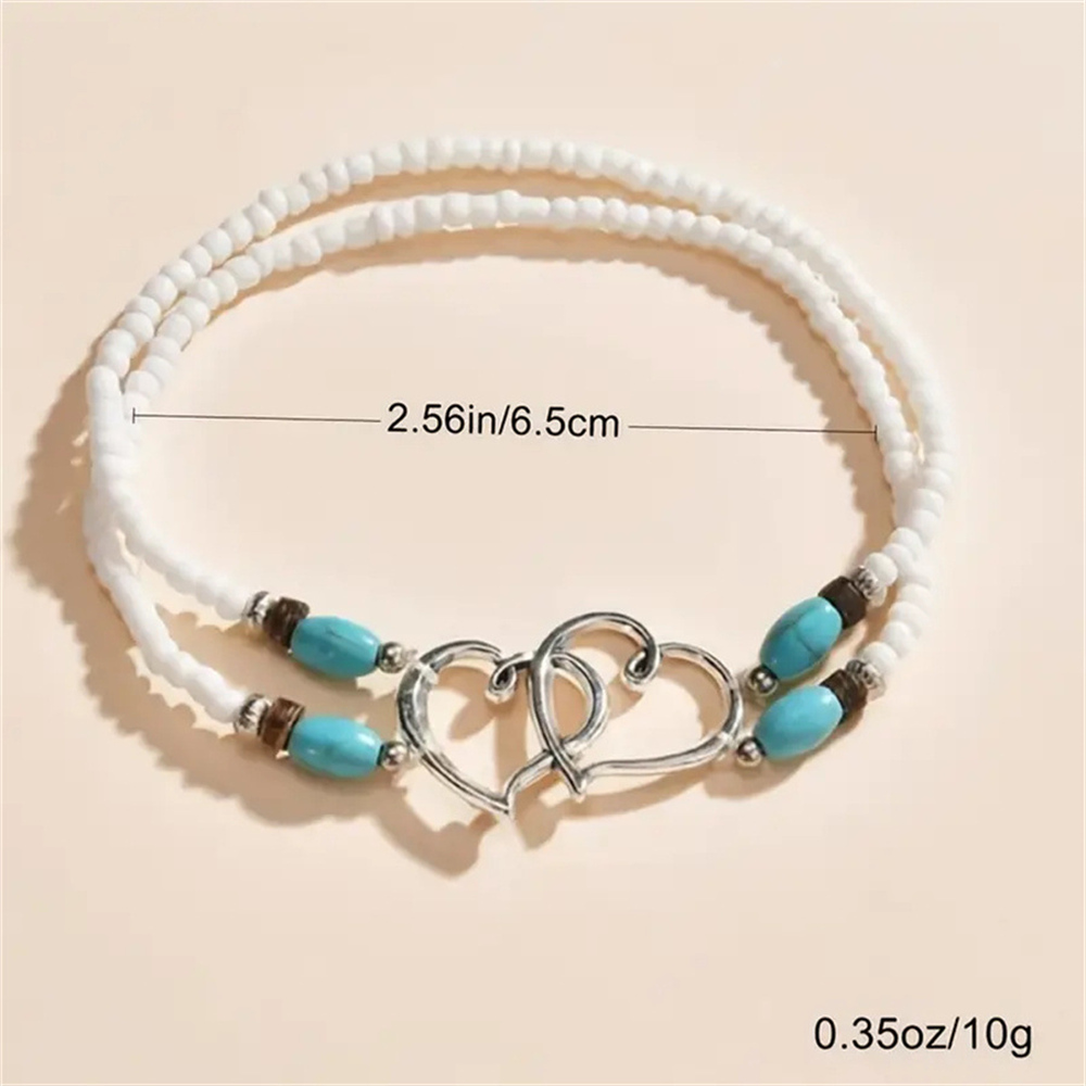 Jahrgang Schicht Perlen Hohl Doppel Herz Fußkettchen für Frauen Weibliche Böhmen Harz Perlen Kette Silber Farbe Strand Knöchel Fuß Schmuck