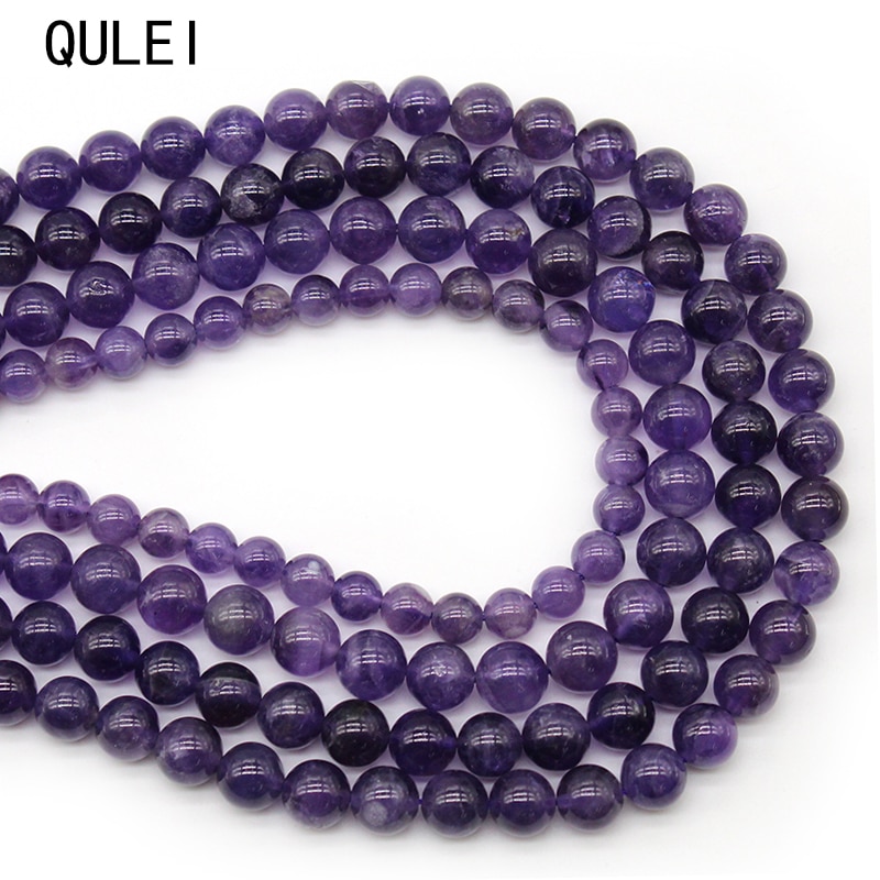 Alta qualidade natural pedra roxo ametistas cristais redondos grânulos soltos 15 &quot;strand 4 6 8 10 mm escolher tamanho para fazer jóias