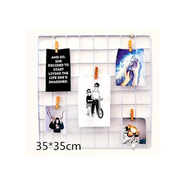 Grille murale en fer pour Photo, panneau en fil métallique, panneau en maille, cadre d'affichage de Photo, décoration murale de maison, étagère en métal pour cartes postales, support de bricolage: 35x35-white