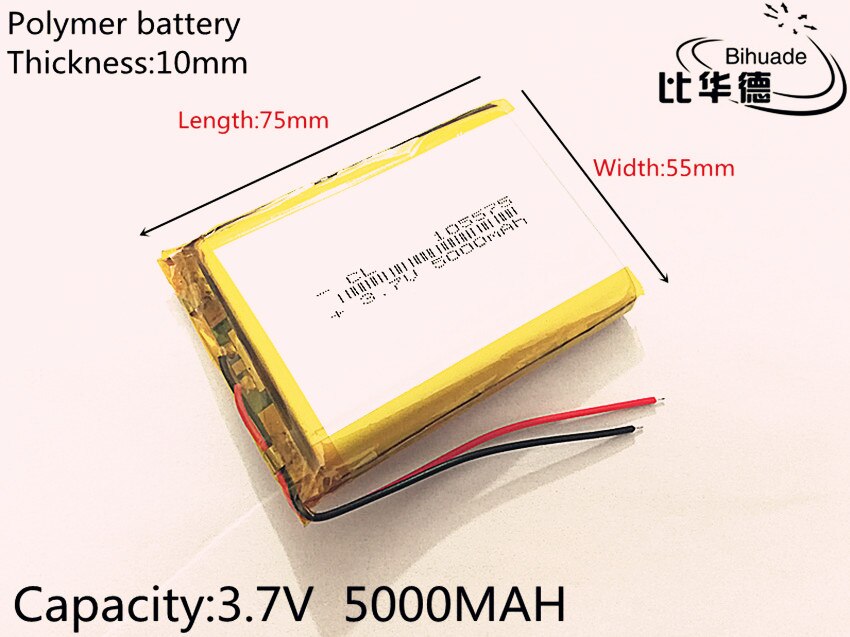 1 pcs 3.7 V 5000 mAh 105575 Lithium Polymeer Li-Po li ion Oplaadbare Batterij cellen Voor Mp3 MP4 MP5 GPS PSP mobiele bluetooth
