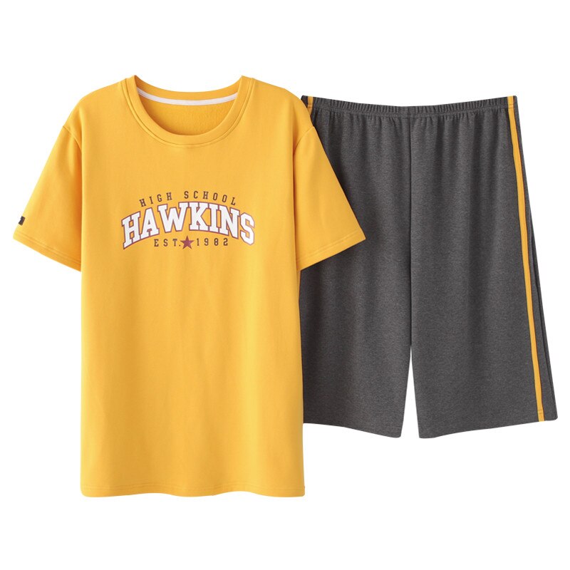 Menn sommer bomull kortermet shorts pyjamas sett tynn seksjon hjemme dress multi styles l-xxxl pluss størrelser herre nattøy pyjamas: Xxl