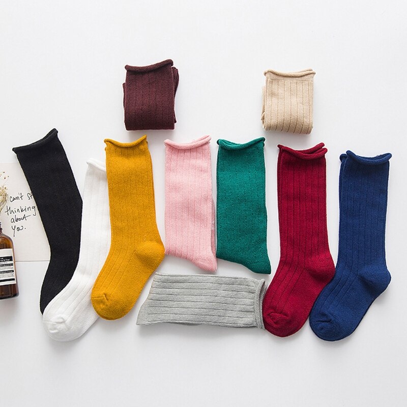 Kinderen meisjes lange laarzen sokken effen snoepkleur beenwarmer verticale streep slang