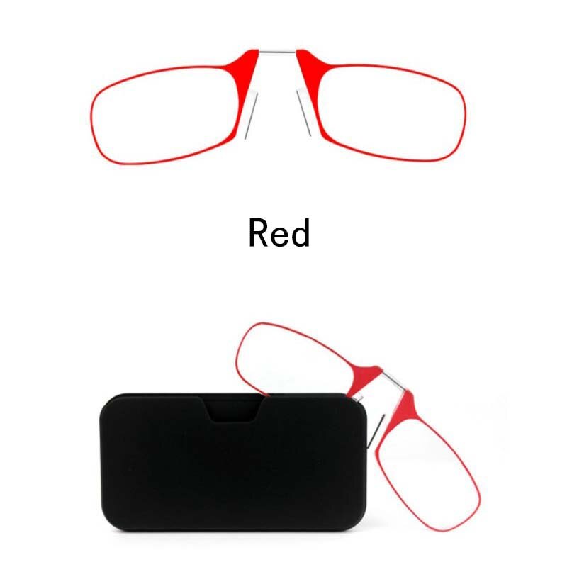 Gafas de lectura con pinza para la nariz para hombre y mujer, anteojos de lectura con pinza sin pierna, teléfono pegajoso portátil para enviar, funda de gafas ultrafina + 2,00 + 2,50: +200 / red