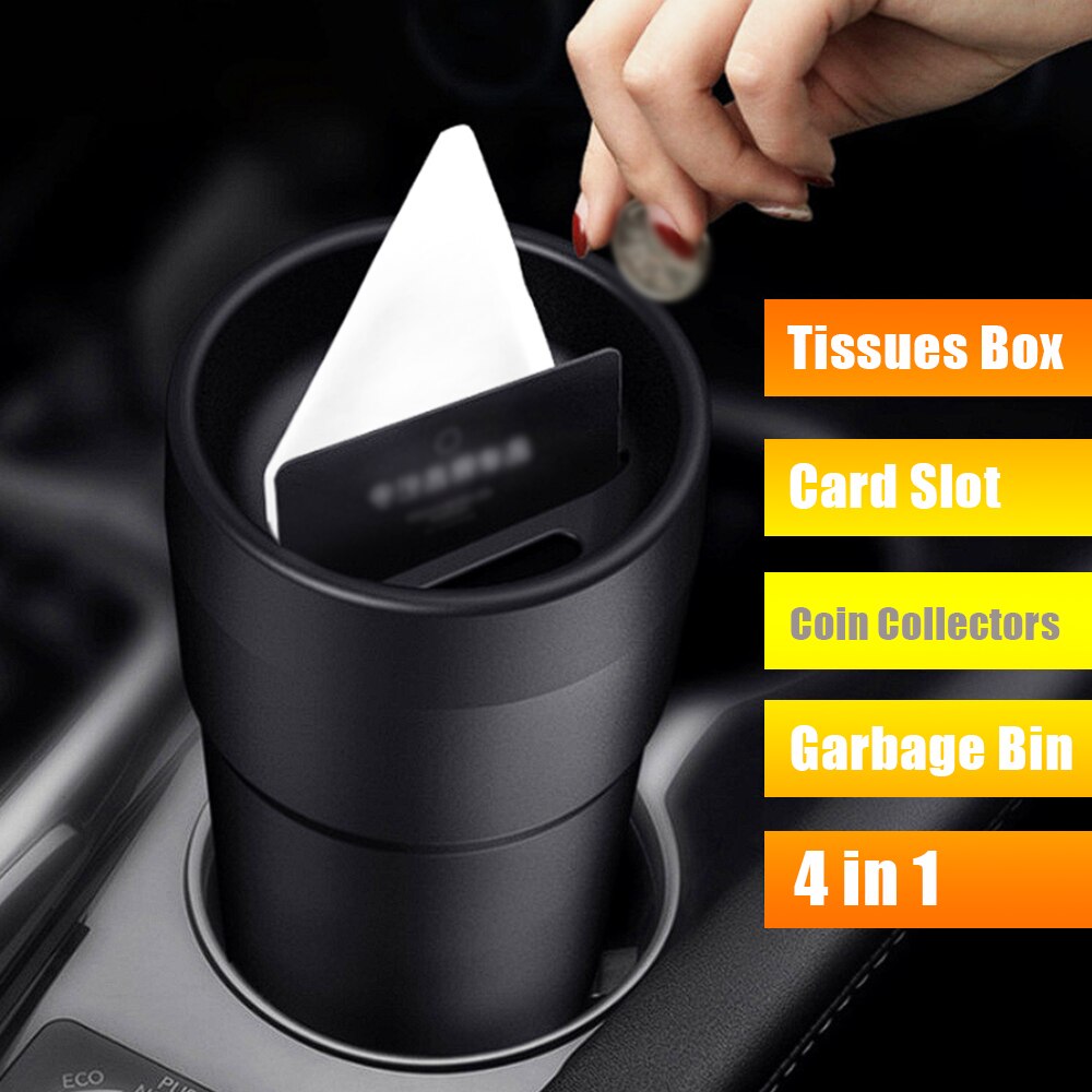 Car Trash Organzier Bucket Storage Bucket Tissues Box Coin Collector Card Slot Garbage Can Holder Trash Bin Garbage Bag