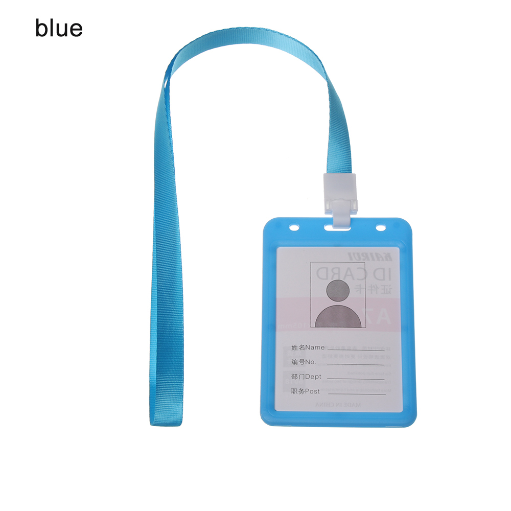 Slik farve halsrem id navn kreditkort cover badge etui dobbeltsidet gennemsigtig arbejdskortholdere beskyttende skal: Blå