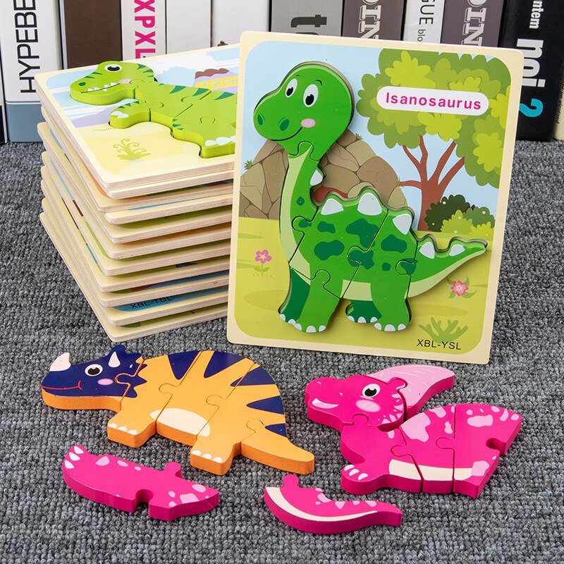 Wooden Puzzle Kids Toy Baby Wood Jigsaw Puzzles Cartoon Dinosaur Animal Early Educational Toys For Children