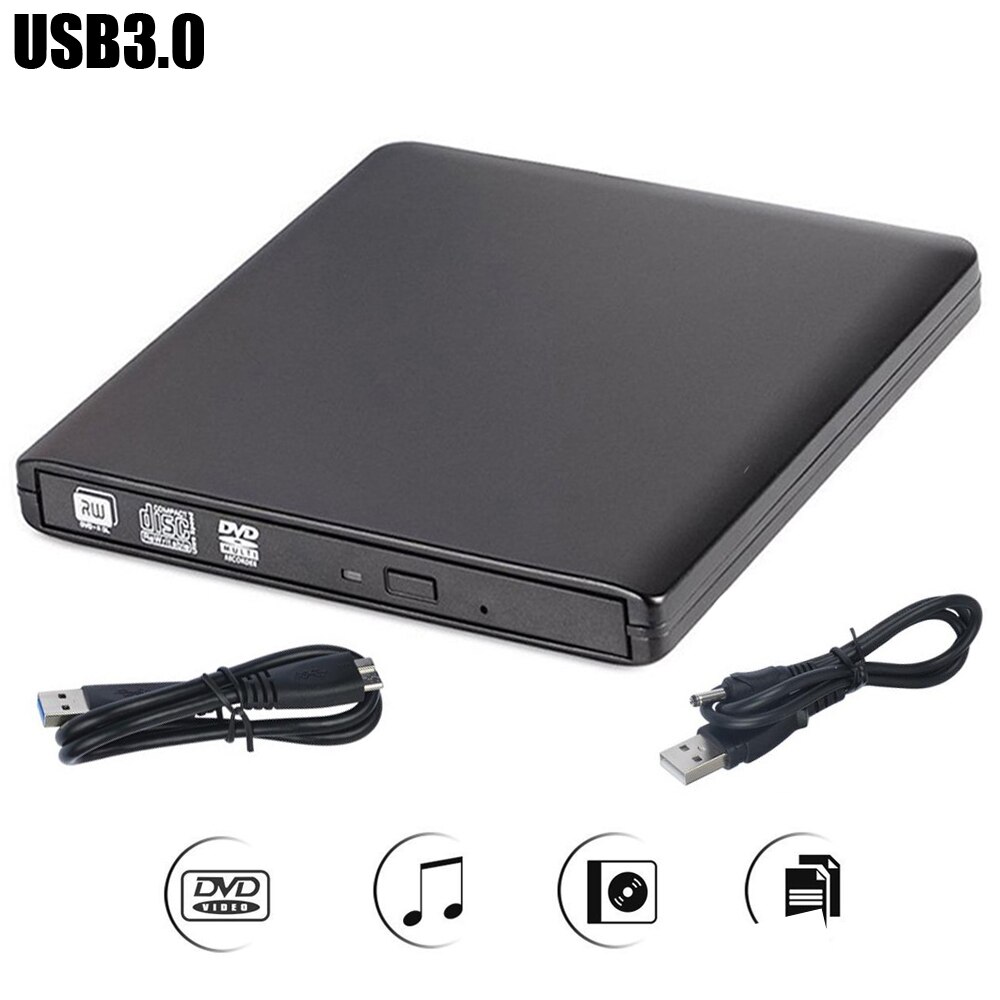 Grabador de CD/DVD-RW externo USB 3,0, reproductor de unidad óptica de CD/DVD, negro, para Notebook, PC, escritorio, Apple, Mac, WIN 7/8/10