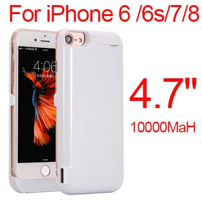 10000Mah Powerbank Case Voor Iphone 6 6s 7 Plus Case Battery Charger Voor Iphone 6 6s 7 8 Plus Case Power Bank Opladen Case: White 6 6S 7 8