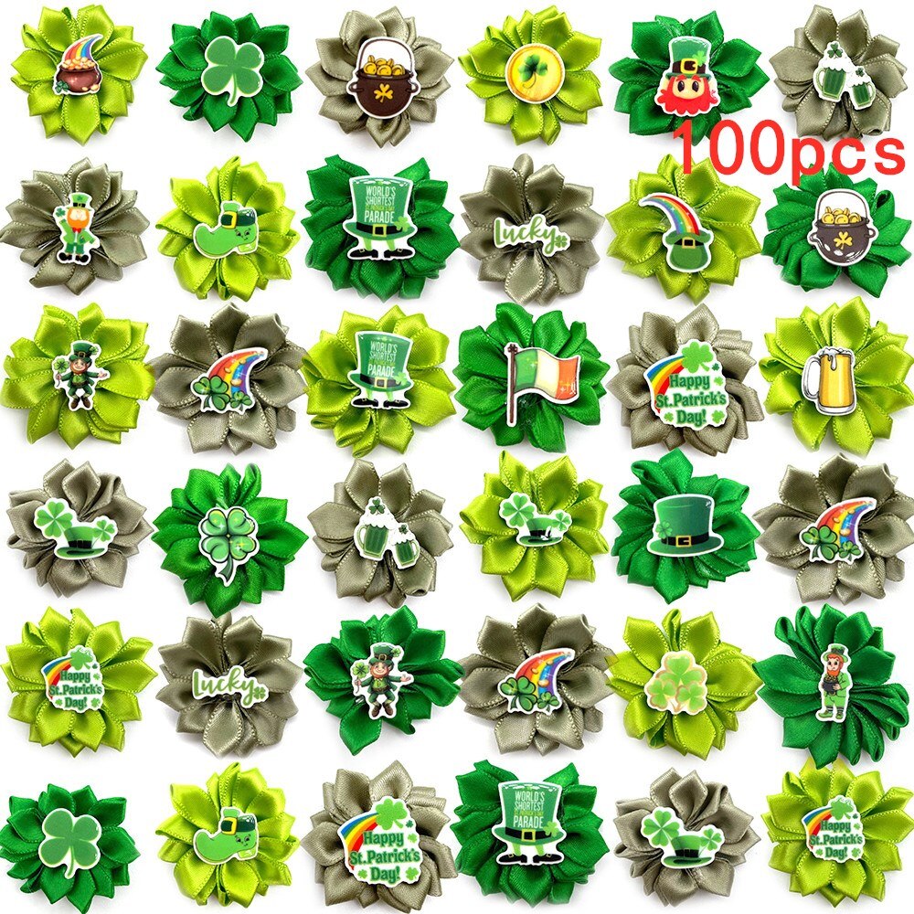 Lazos para el pelo de perros pequeños, gomas de goma para el pelo del Día de San Patricio, accesorios para el cabello del perro Yorkshire Clover, lazos de aseo para productos de mascotas, 50/100 piezas: 100pcs