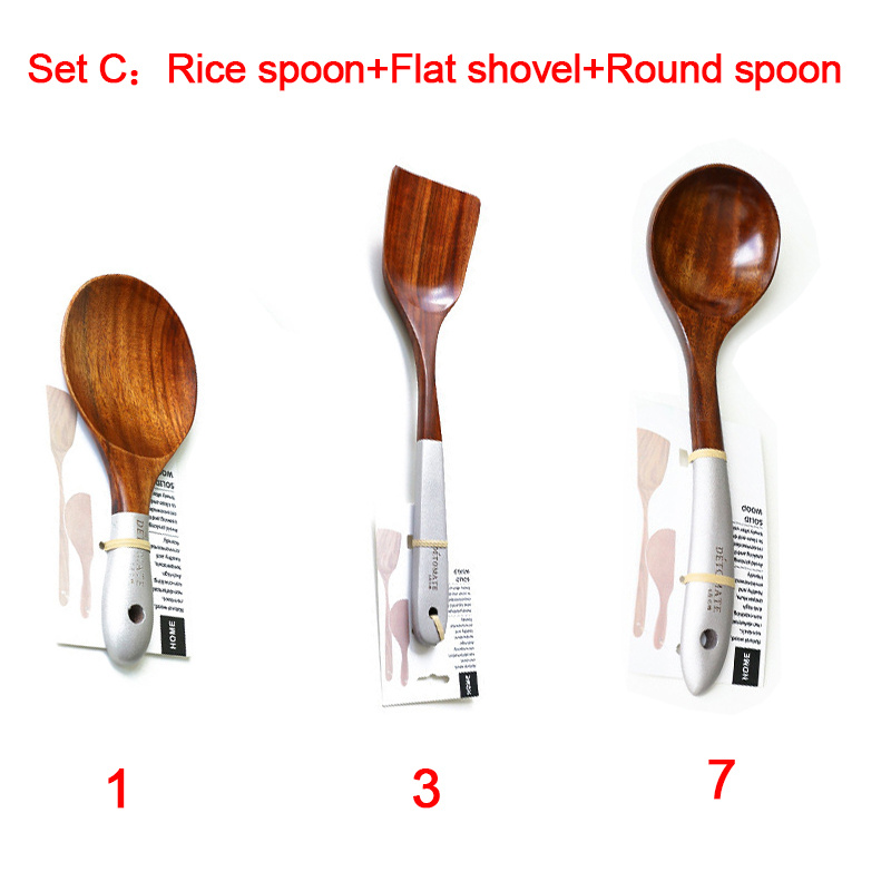 Houten Kookpotten Set Rijstsoep Opscheplepel Massief Houten Keukengerei Accessoires Kookgerei Set Non Stick Handvat Schop: Bordeaux