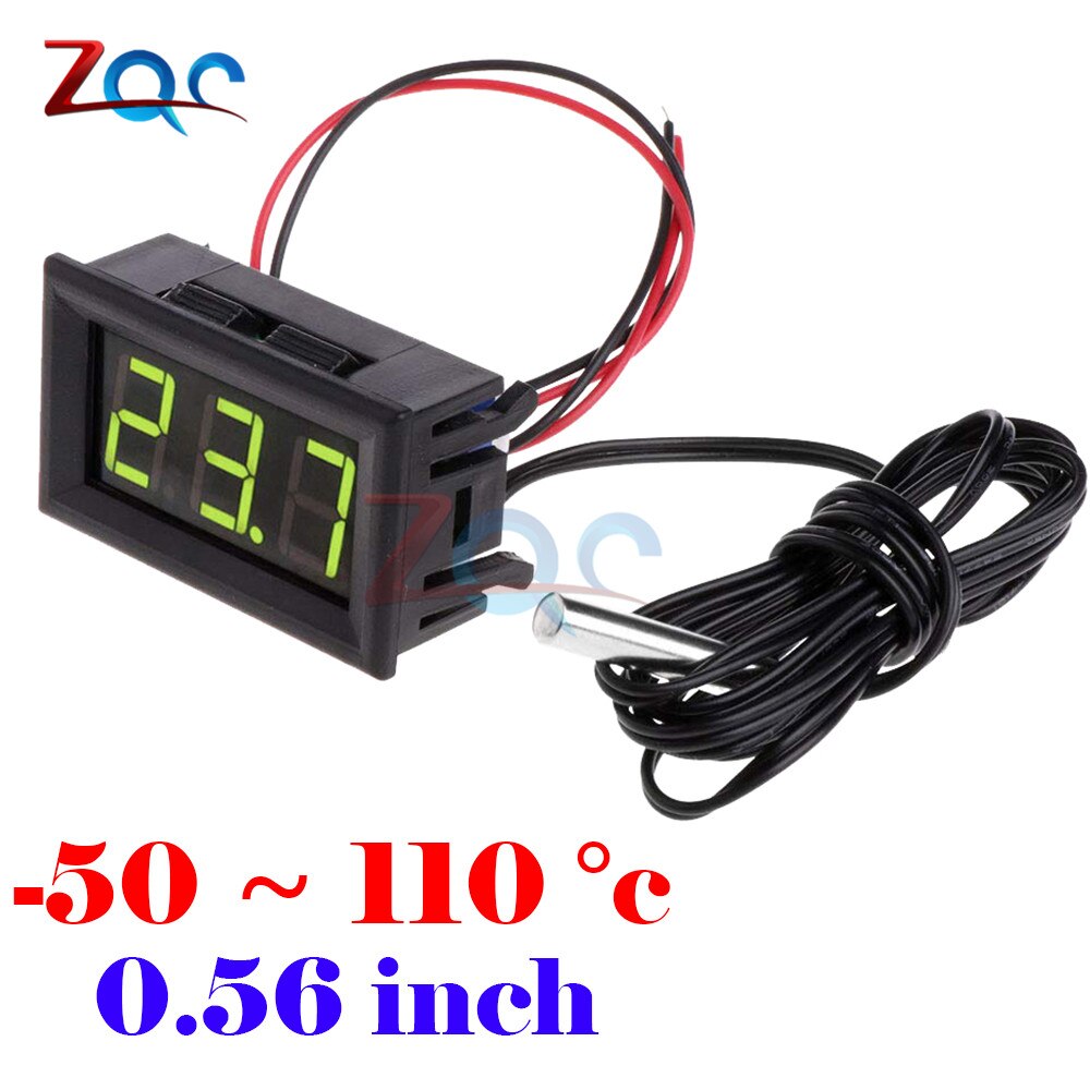 Dobbelt led display digitalt termometer termograf temperatursensor måler detektor tester monitor til køleskab akvarie auto bil: 0.56 3 cifret grøn
