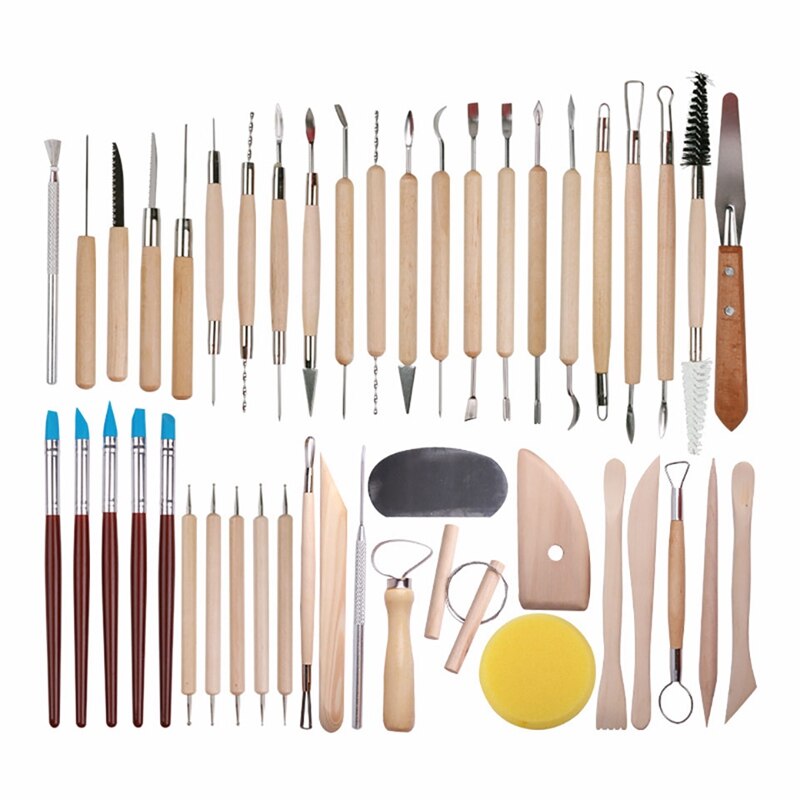 45 Pcs Pottery Clay Sculpting Tool Sets For Beginners Art Crafts Wooden Handle Modeling Ceramic Clay Tools: Default Title