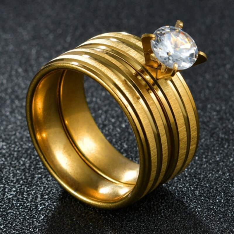 Schmuck Paar Ringe Romantische Zirkon Ring einstellen Braut Hochzeit Engagement Gold Farbe Edelstahl Frau Ring: 10