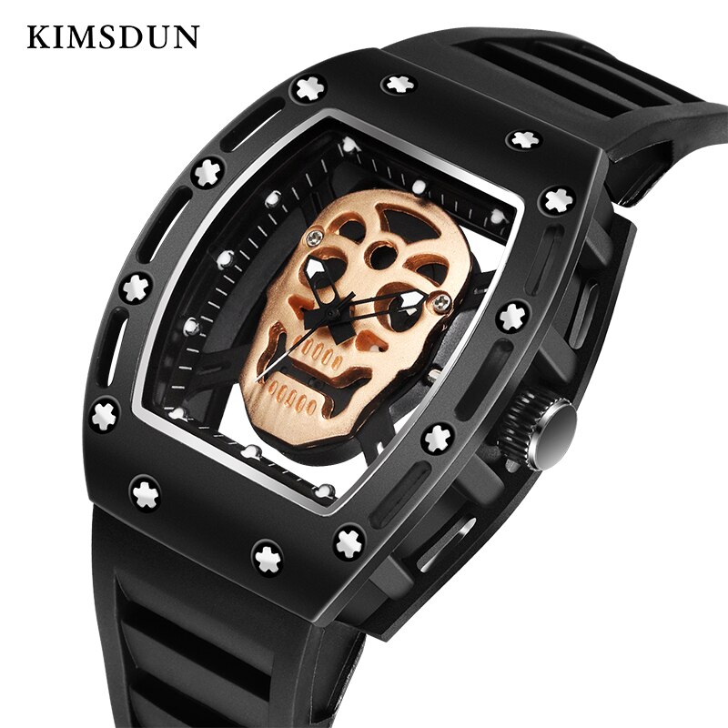 Skull tonneau skelet ur herre hul vandtæt kranium ur mandlig quartz silikone armbåndsur herre ur erkek kol saati