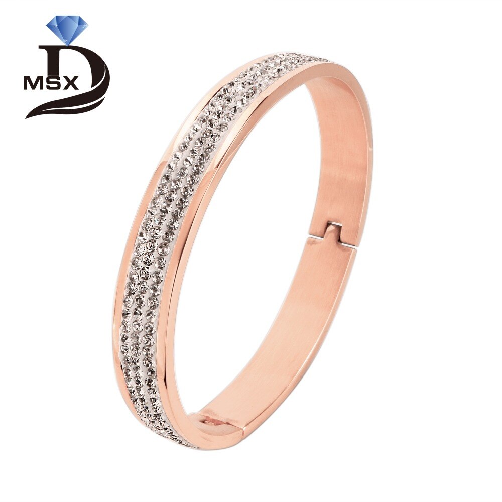 Clássico marca de luxo pulseiras & pulseiras para mulher de aço inoxidável rosa cor ouro manguito pulseira zircão incrustado para senhoras jóias