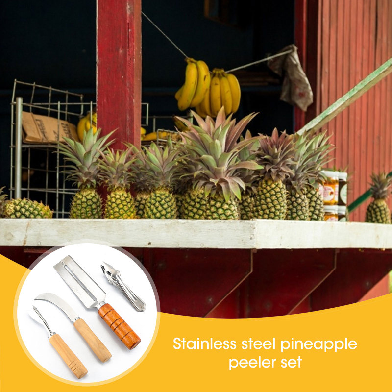 Roestvrij Staal Ananas Machete Mes Fruit Dunschiller Ananas Mes Met Houten Handvat Keuken Schoon Ananas Gereedschappen