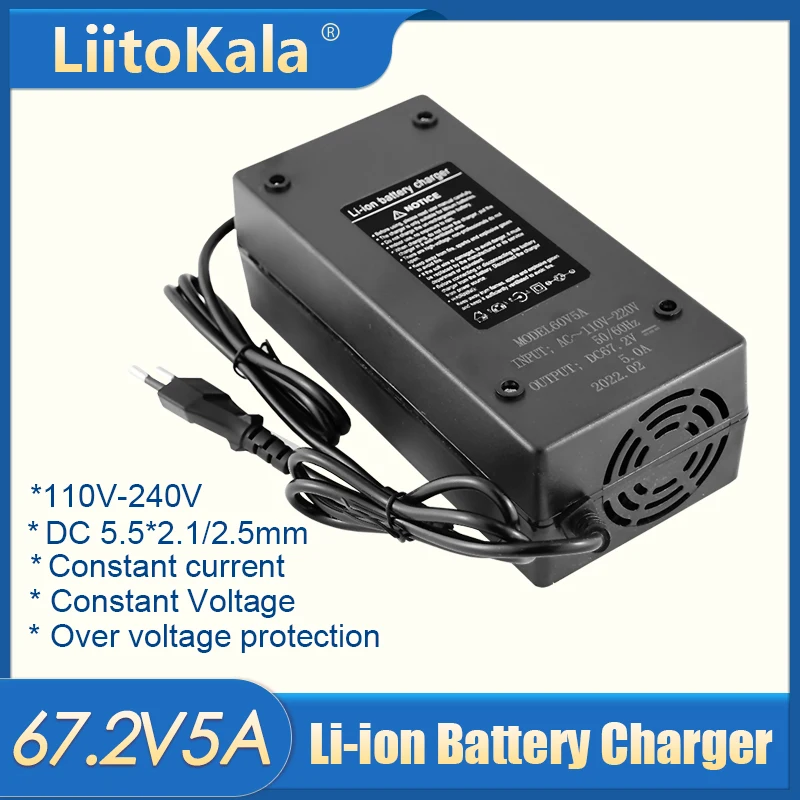 24V/42V/54.6V/67.2V/84V 5A Battery Charger 36V/48V/60V/72V 5A Li-ion Charger for 7S 10S 13S 16S 20S ebike Scooter battery pack: black