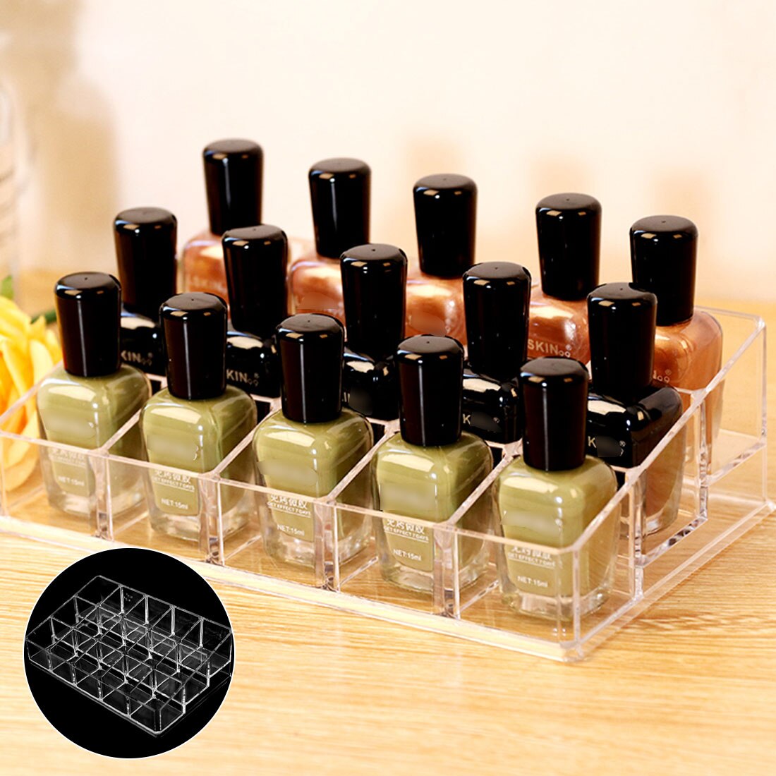 Clear Acrylic Makeup Box Acrylic Nail Polish Display Organizer 2-3-4-5-6-7 Layer Manicure Cosmetics Jewelry Display Stand Holder: 15 cells 