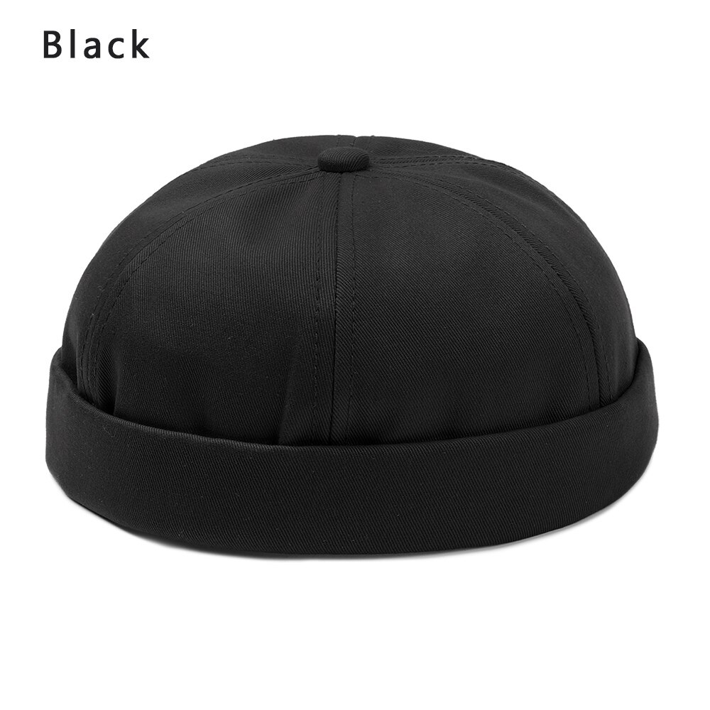 Sombrero Brimless para hombres y mujeres, capó ajustado de algodón, gorra de Skullcap roja pequeña juvenil, gorra sin visera negra para verano, boina de reloj marinero Docker: black