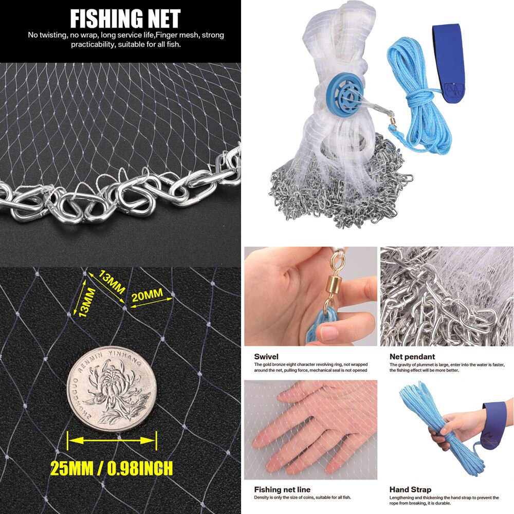 Rete da pesca rete da lancio in stile USA con platina e con catena sport rete da pesca a mano rete da pesca a rete piccola rete da pesca