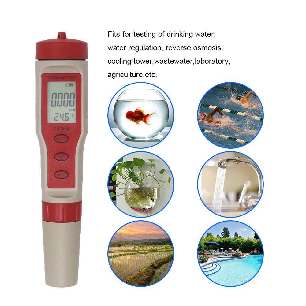 PH EC TDS TEMP Meter 4 in 1 Portable Pen PH Meter TDS EC Tester Thermometer Measuring Tools Water Purity Analyzer