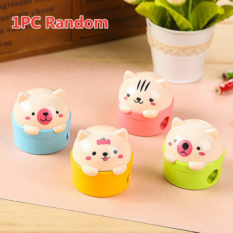 1PC Cute Owl Pig Hedgehog Hippo Plastic Pencil Sharpener Lovely Multiple Animals Stationery for School Kids: Cat or Bear