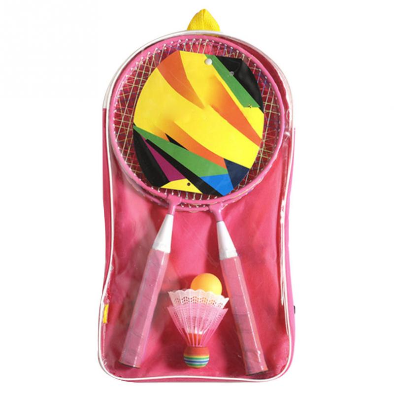 Dagis barn badminton set med racketar bollar sport spel barn skola pe klass utrustning barn badminton racket set: Rosa