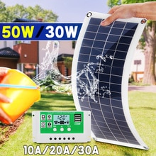 Panel Solar Flexible de 12/24V, 30W/50W, controlador 10A-30A, cargador de coche para RV, barco, pantalla LCD, controlador de carga de Panel Solar PWM