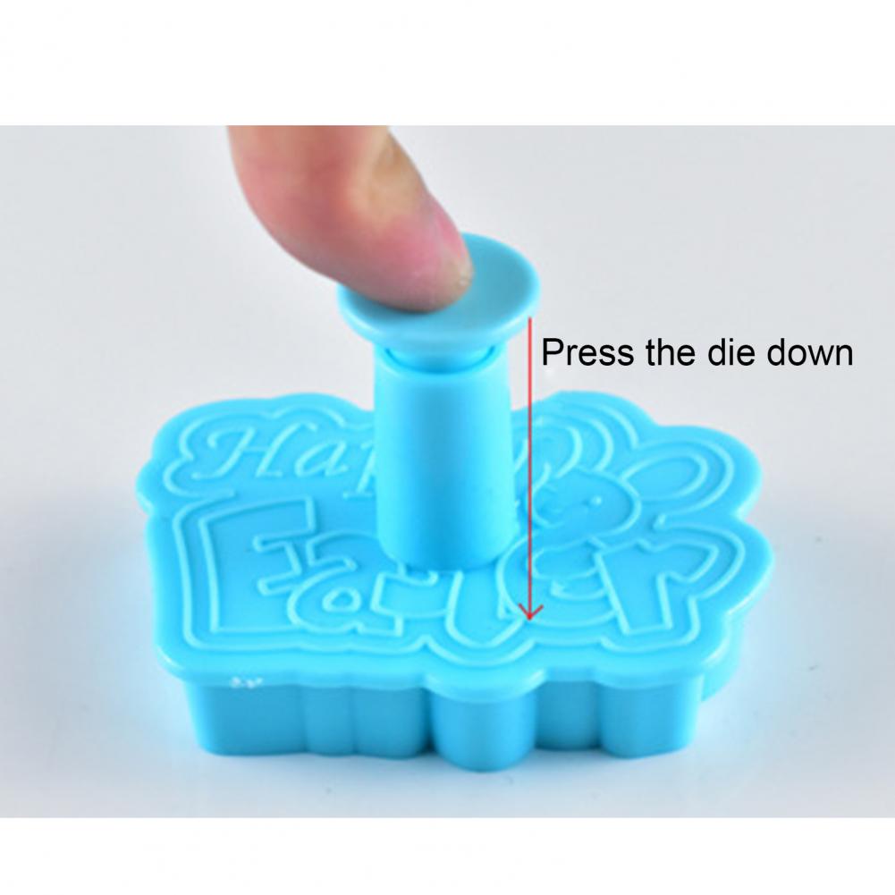 4Pcs DIY Happy Easter Bunny Egg Plastic Baking Mold Kitchen Biscuit Cookie Cutter Pastry Plunger 3D Fondant Cake Baking Tool