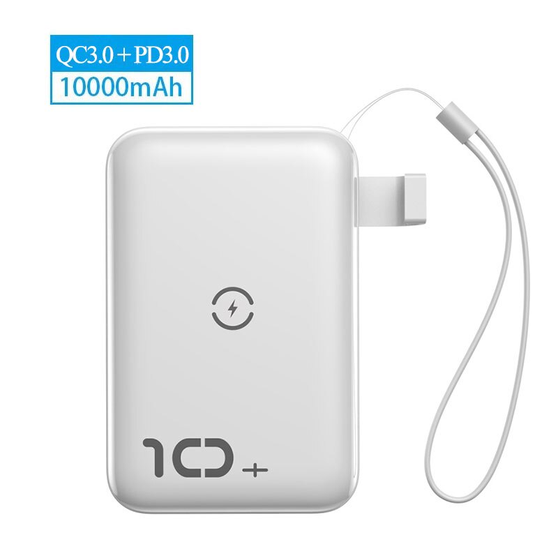 Baseus 10W Wireless Power Bank 10000Mah Quick Charge 3.0 + PD3.0 Powerbank Draadloze Opladen Externe Batterij Oplader Voor xiaomi: Powerbank White