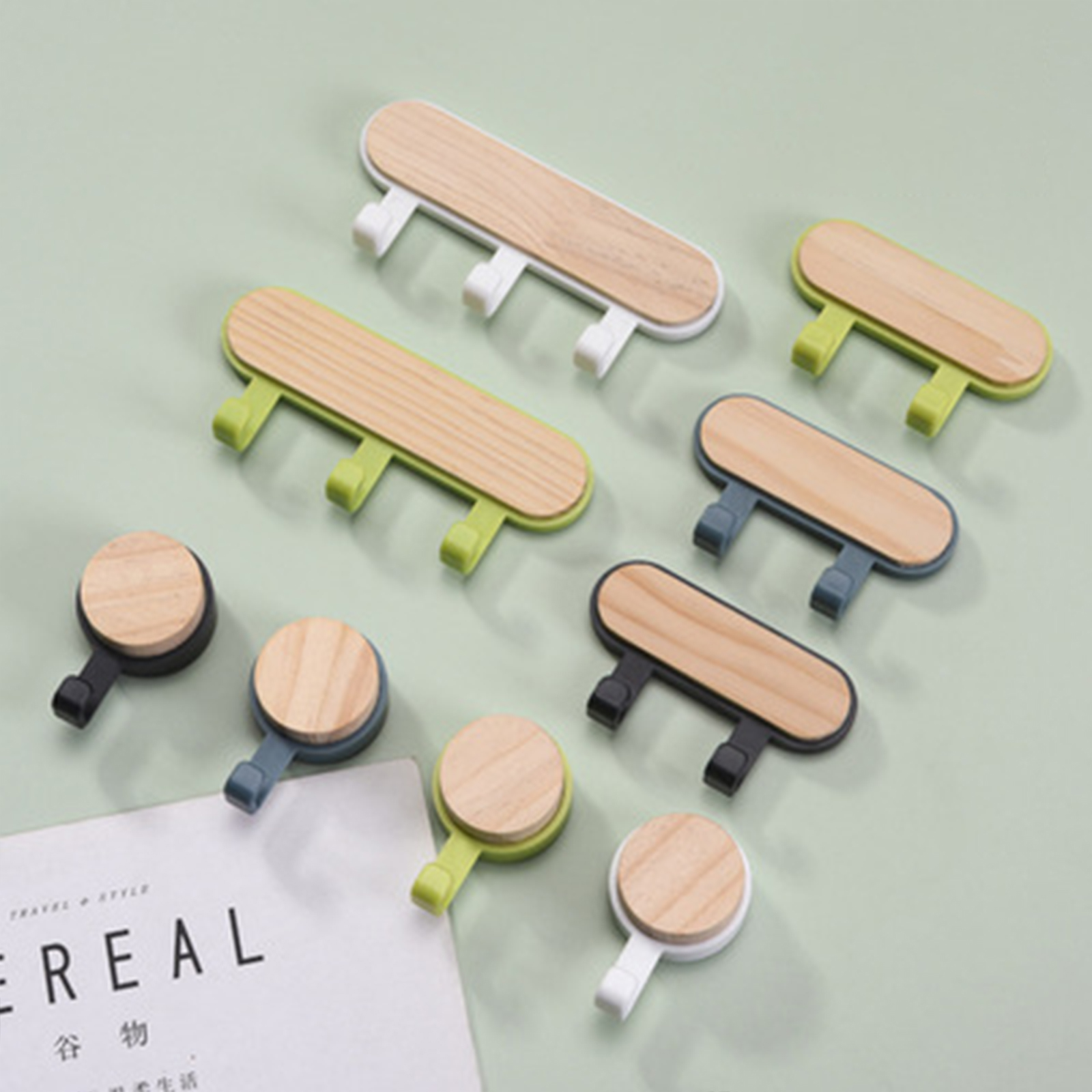 1 Stuks Sterke Zelfklevende Deur Muurhangers Haken ABS Houten Hoedenrekken Sleutelhanger Muur Organisator Keuken Badkamer Accessoires