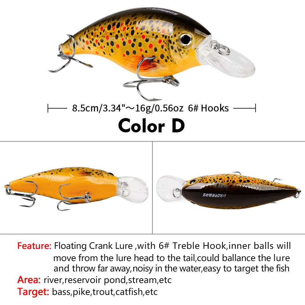 PROBEROS Fishing Lure 9cm-17g Minnow Hard Bait Wobbler Artificial Bass Lure CrankBait With 4# Hook Topwater Trout Tackle: Color D