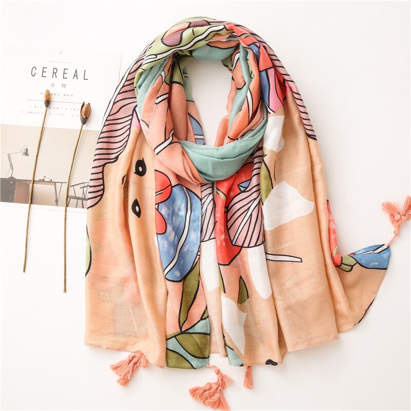Foulard bohème pour femme, hijab blanc imprimé bohème, écharpe chaude en viscose, marque de luxe, couverture enveloppante pour femme: Style 8