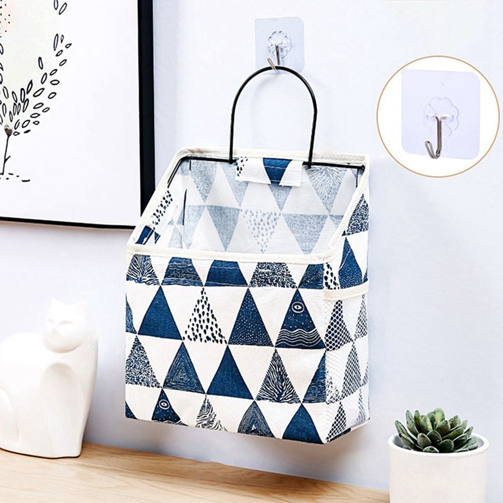 Panier de rangement en lin et coton, tissu imprimé à rayures simples, sac de rangement mural suspendu à la maison ou au bureau avec crochet: 12