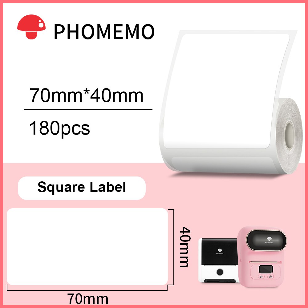 Phomemo – papier autocollant rectangulaire blanc, étiquette autocollante pour imprimante Phomemo M110/M200, Identification étanche: Rectangle 70x40mm
