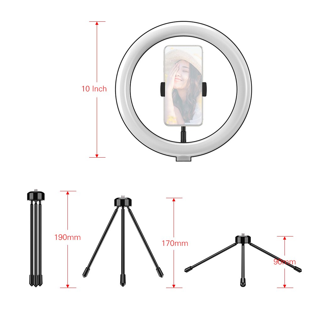 Andoer 10 Inch Dimbare Led Selfie Ring Video Light 3000K-6500K Led Cirkel Licht Cri 96 Met tafelblad Statief 3 Lichtstanden