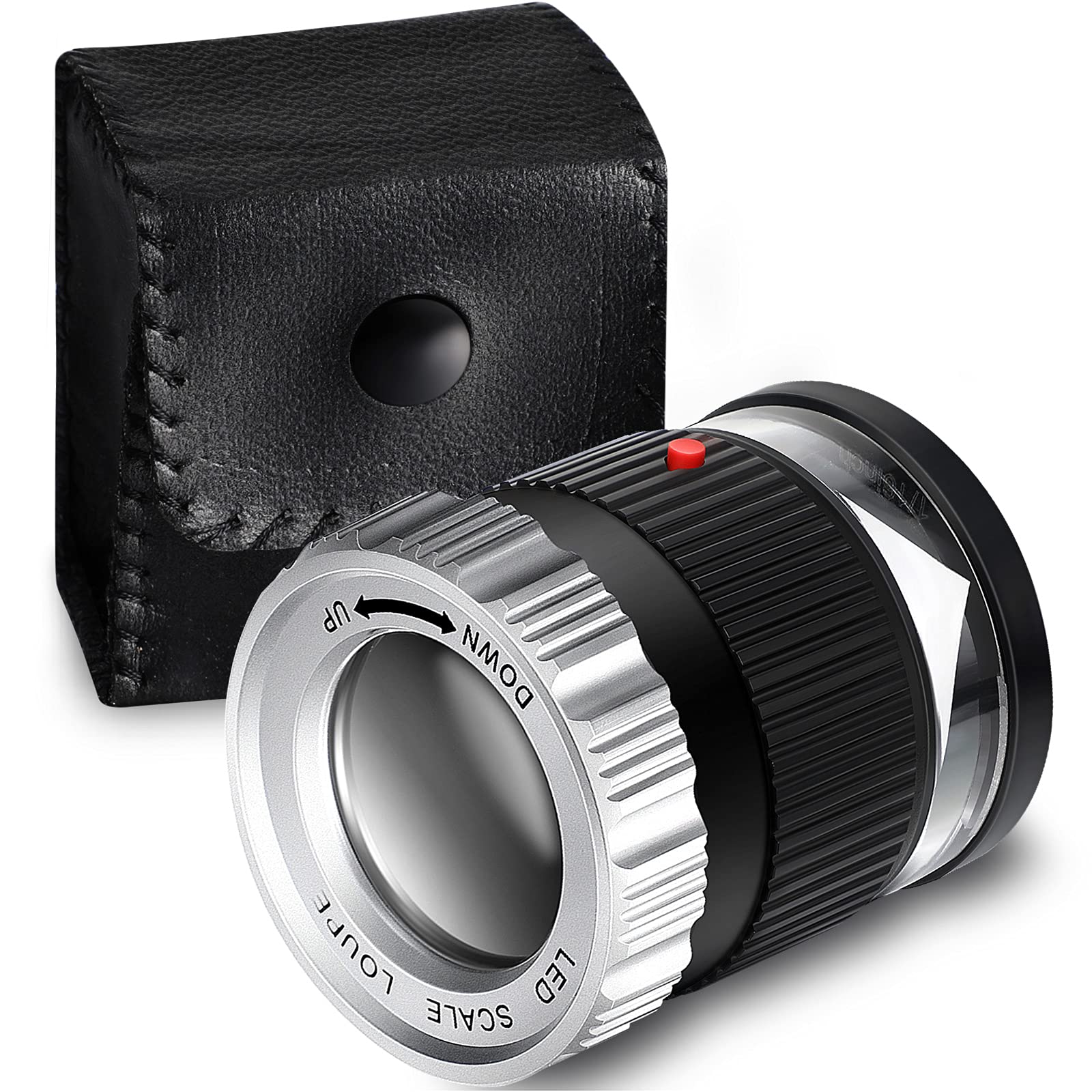 Lupa de bolsillo 30X con escala, Lupa iluminada con luz LED UV, Lupa HD Focal ajustable, herramienta de joyería, Lupa de lectura: Negro